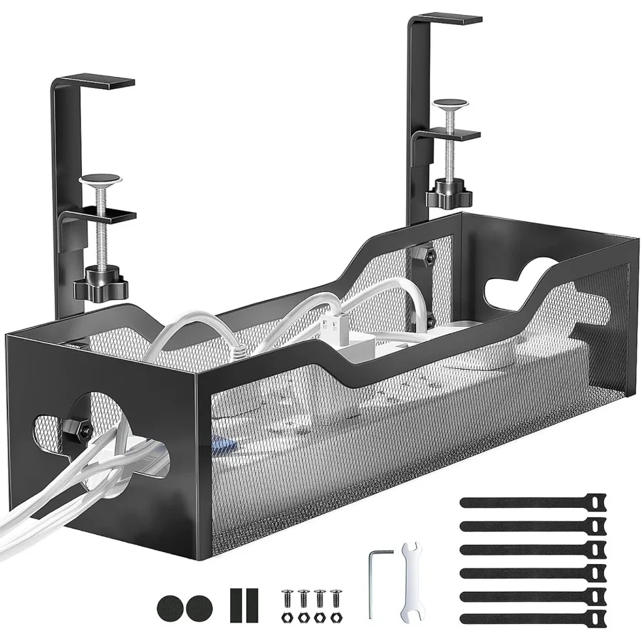 

Under Desk Cable Management Tray No Drill Metal Mesh Cable Management Under Desk with Clamp Mount 2 Hole Cable Tray with Wire M