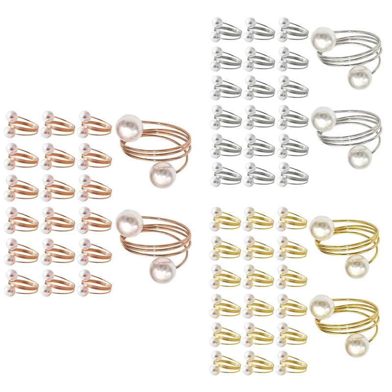 

20Pack Rose Gold Napkin Rings, Pearl Napkin Ring Set, Metal Spring Napkin Holder Table Decorations, Napkin Ring Buckles Durable