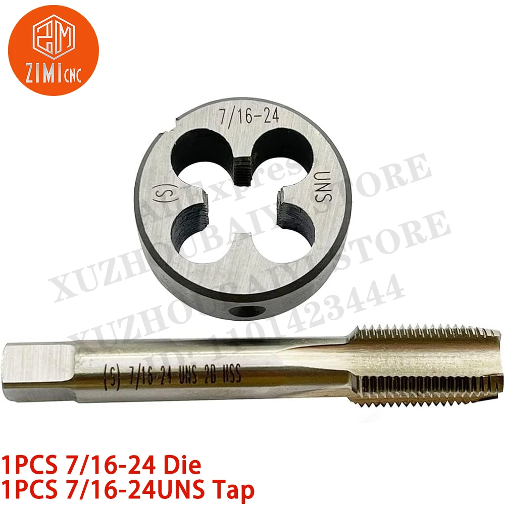 1PCS 7/16-24 Die 1PC 7/16-24UNS Tap Machine Thread Tap  Round Thread Die Right Hand HSS Taper CNC tool metal lathe  cutting tool