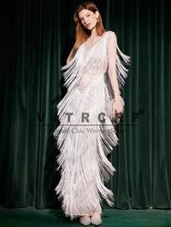 VITRCHP Luxury Evening Dresses 2024 Glitter Tassels Sleeveless Straight Long Prom Dress Floor Length Formal Occasion Dresses