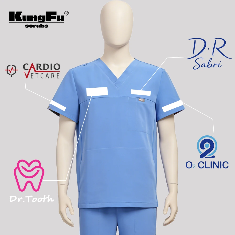 Custom Logo Multiple Embroidery Styles Names Exclusive Customization Man T-Shirt Nurse Uniform Scrubs Top