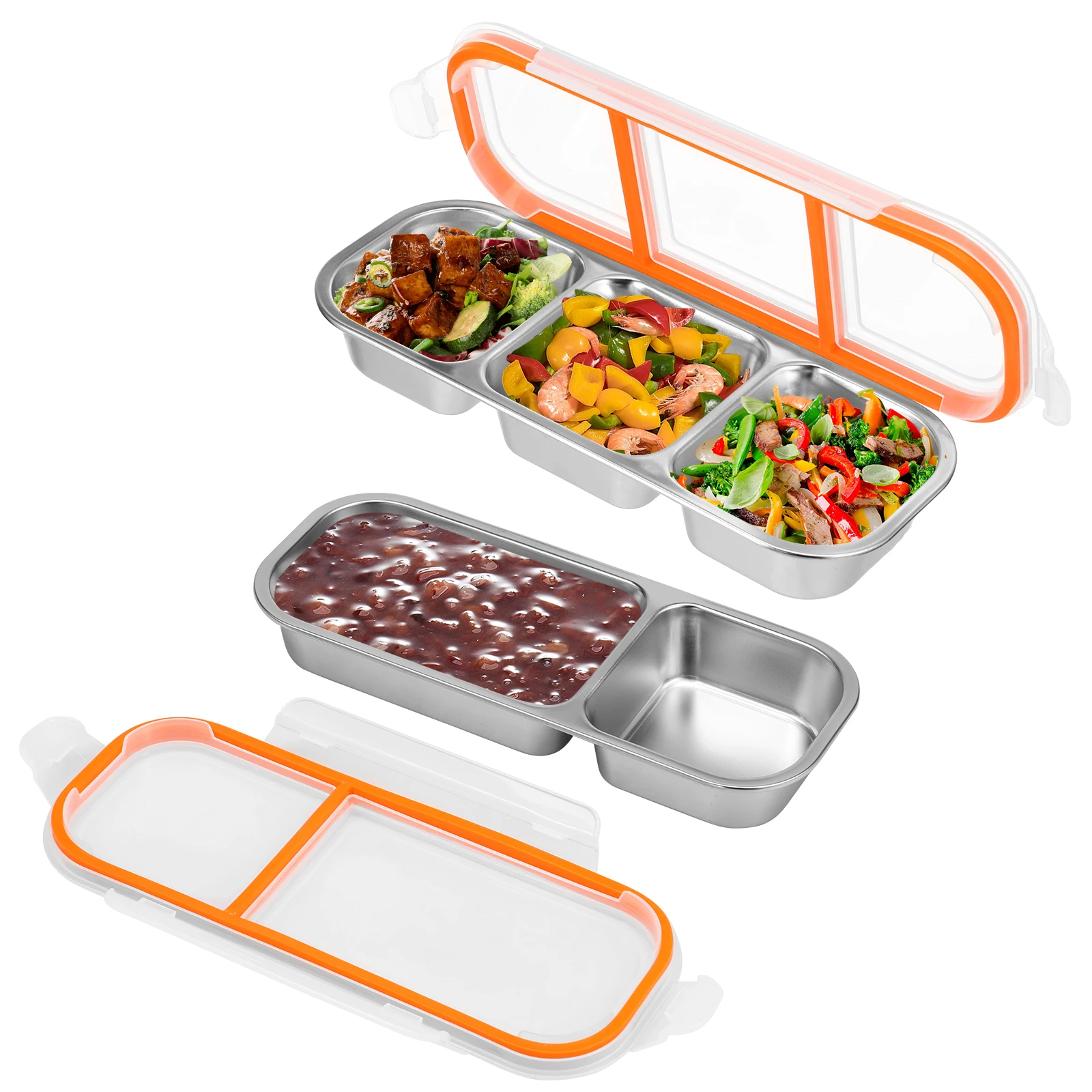 

Stainless Steel Fresh-keeping Box 2Pcs, Rectangle Refrigerator Freezer Storage with Lid, Metal Bento Tray for Picnic Camping