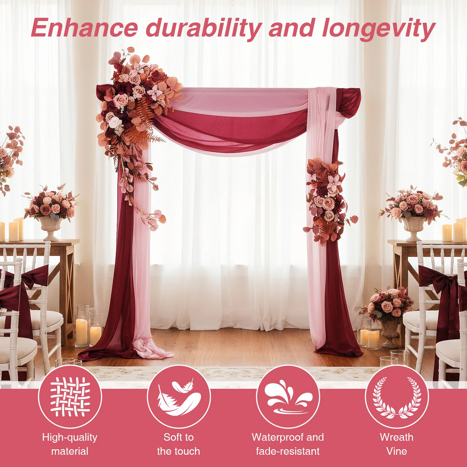 

Pack of 4 Wedding Arch Flowers Kit with Sheer Drapes Wedding Arch Artificial Flowers Kit for Wedding Decor Reception Backdrop
