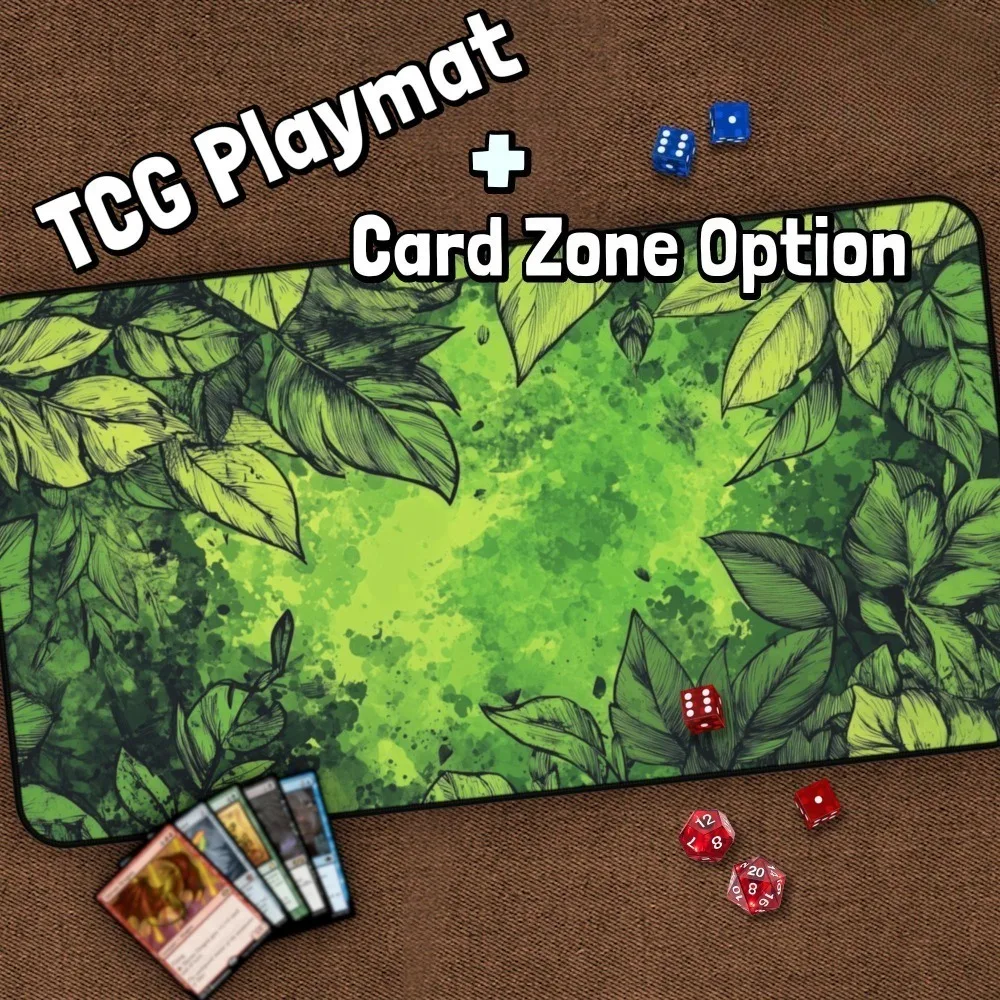 Green Leaves TCG Playmat, Forest, Green CCG Play Mat With Zones, Green Playmat, Lands, Floral, Nature, Gifts for Gamers, Nature