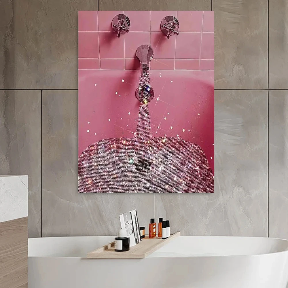 

Chic Pink Bathtub Canvas Art Poster Print- Canvas Paintings Retro Wall Decor For Living Room Bathroom Wall Decor