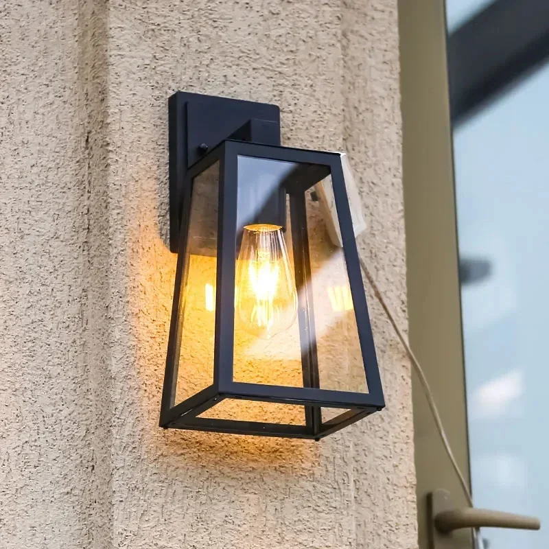 

Retro Iron Wall Light Outdoor Waterproof Acrylic Shade Porch Lamp E27 85-265V DC Wiring Wall Lamp Outdoor Lampara Exterior Pared