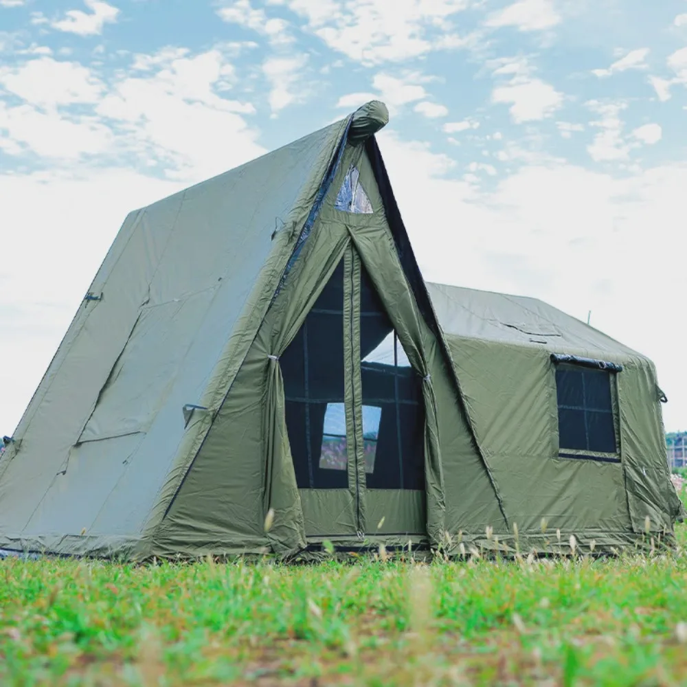 Green outdoor camping inflatable house tent with two-room design