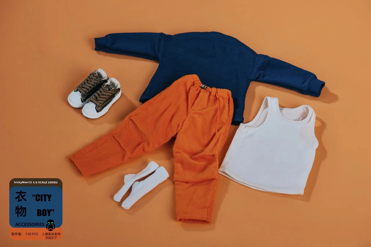 Fanatic TrickyMan12 202317 1/6 CITYBOY, tendance Hip Hop, ample, grand sweat à capuche brodé, vêtements de travail, pantalon adapté au corps de figurines d'action de 12 pouces