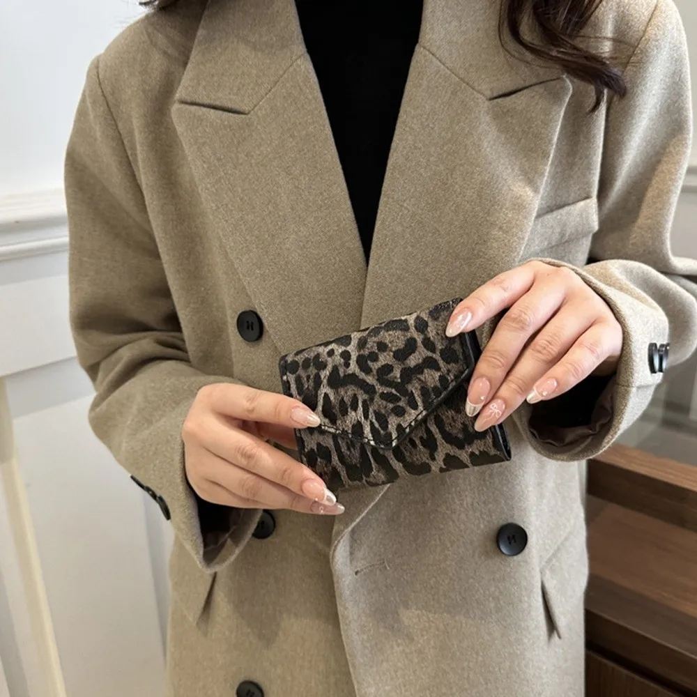 Mini Elegant Leopard Short Wallet Korean Style Card Holder Envelope Clutch Bag PU Leather Handbag Coin Purse Women