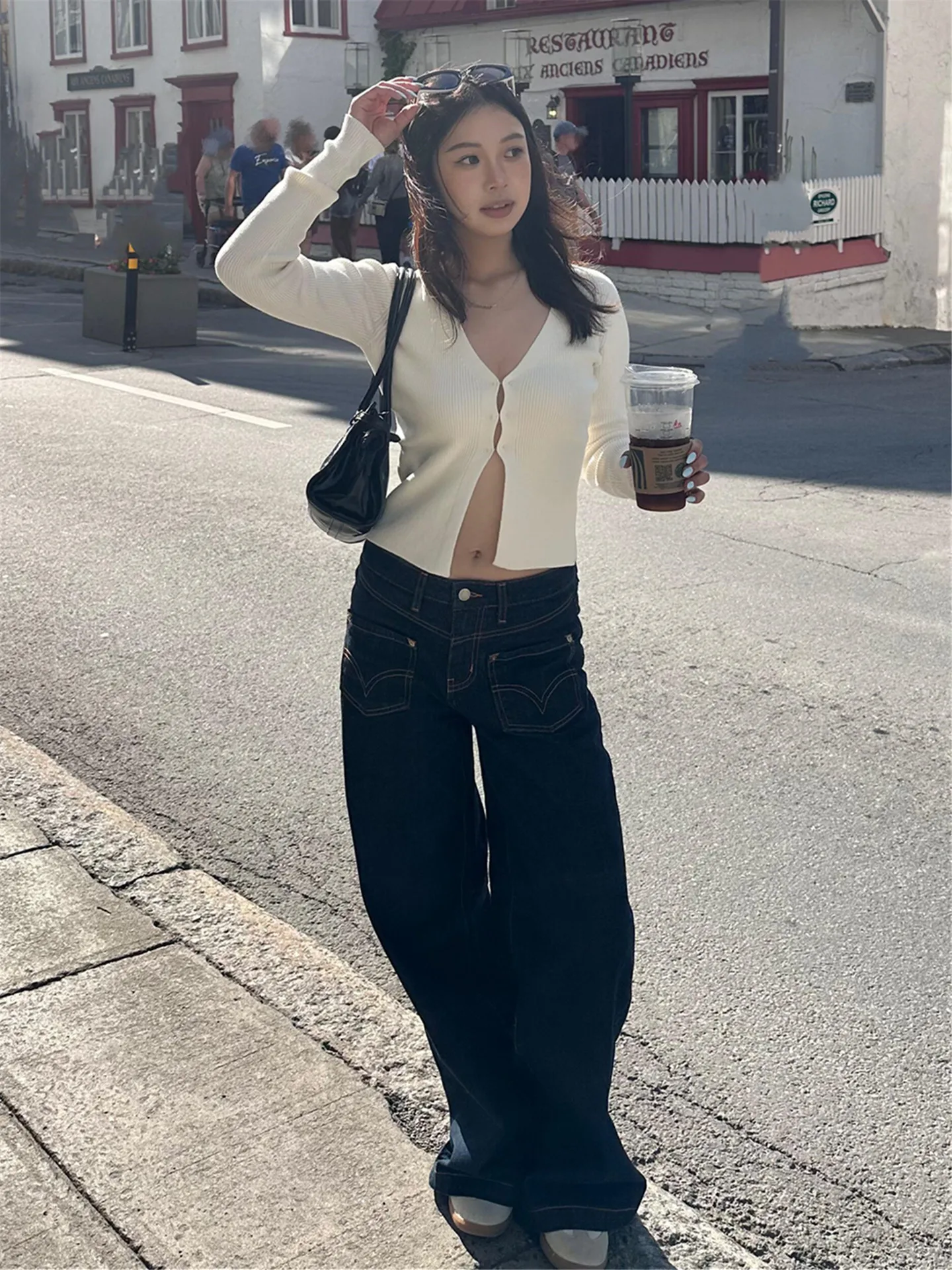 

American Style Low Waist High Rise Straight Leg Jeans Women's Autumn Winter Loose Slimming Long Length Wide Leg Pants