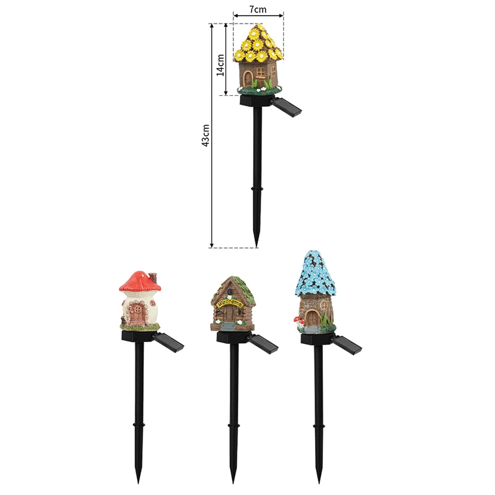 Luz Solar de Casa de dibujos animados pequeña, estatuas de Casa lindas de resina, luz de camino decorativa, lámpara de paisaje LED alimentada por energía Solar para césped