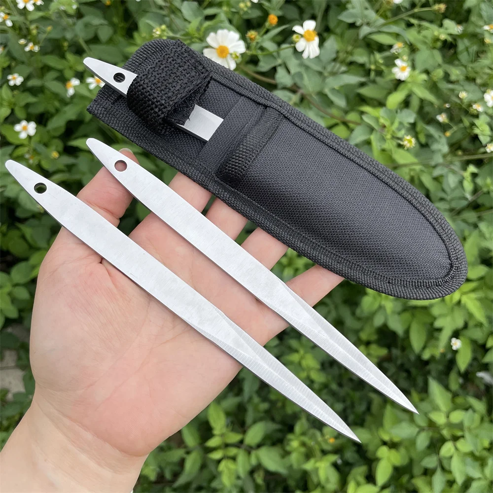 Not Sharpened 3PCS Stainless Steel Fixed Blade Camping Utility Knife Full Tang Training Needle With Sheath Outdoor Survival Tool