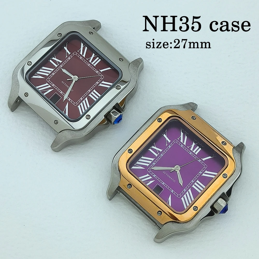 Stainless steel case NH35 case 38mm square case men's watch accessories mechanical watch Roman dial suitable for NH35 movement