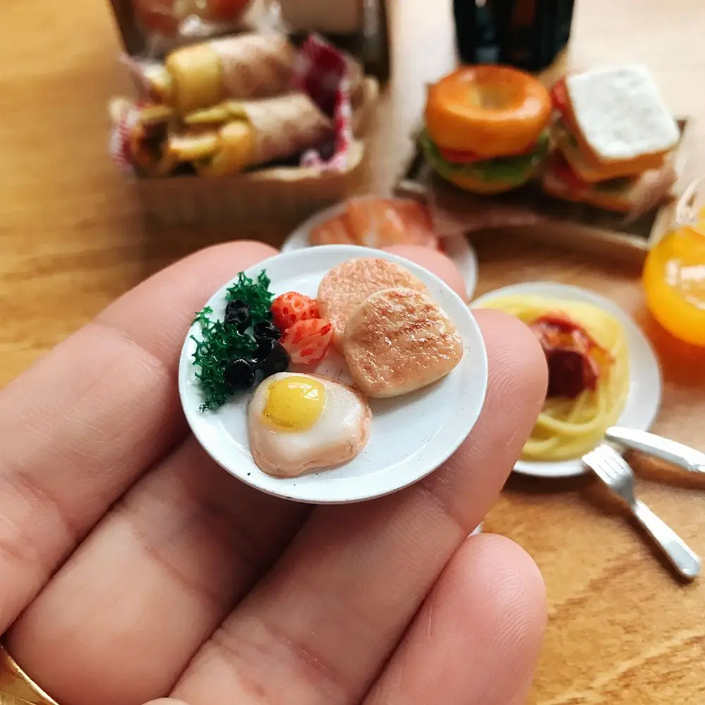 NEW Cute 1/6 Scale Dollhouse Miniature Breakfast Mini Bread Waffle Bacon Bagel Clay Food for Doll Kitchen Toys Accessories