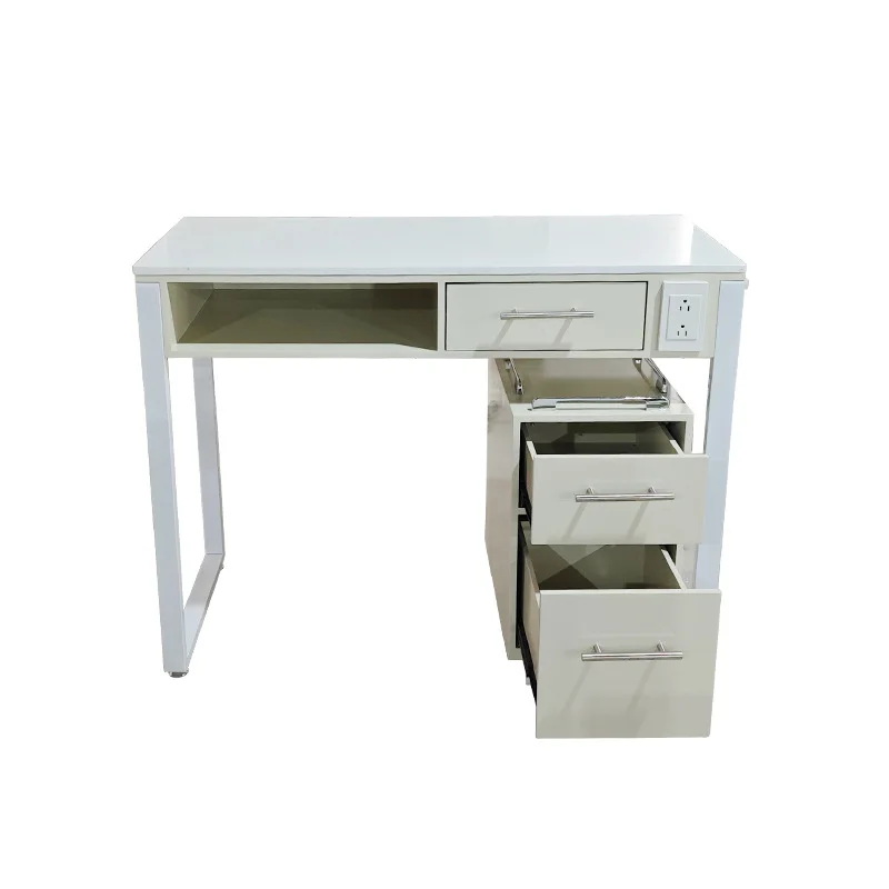 

Light luxury simple white iron frame manicure table with multi-layer drawer cabinet classified storage