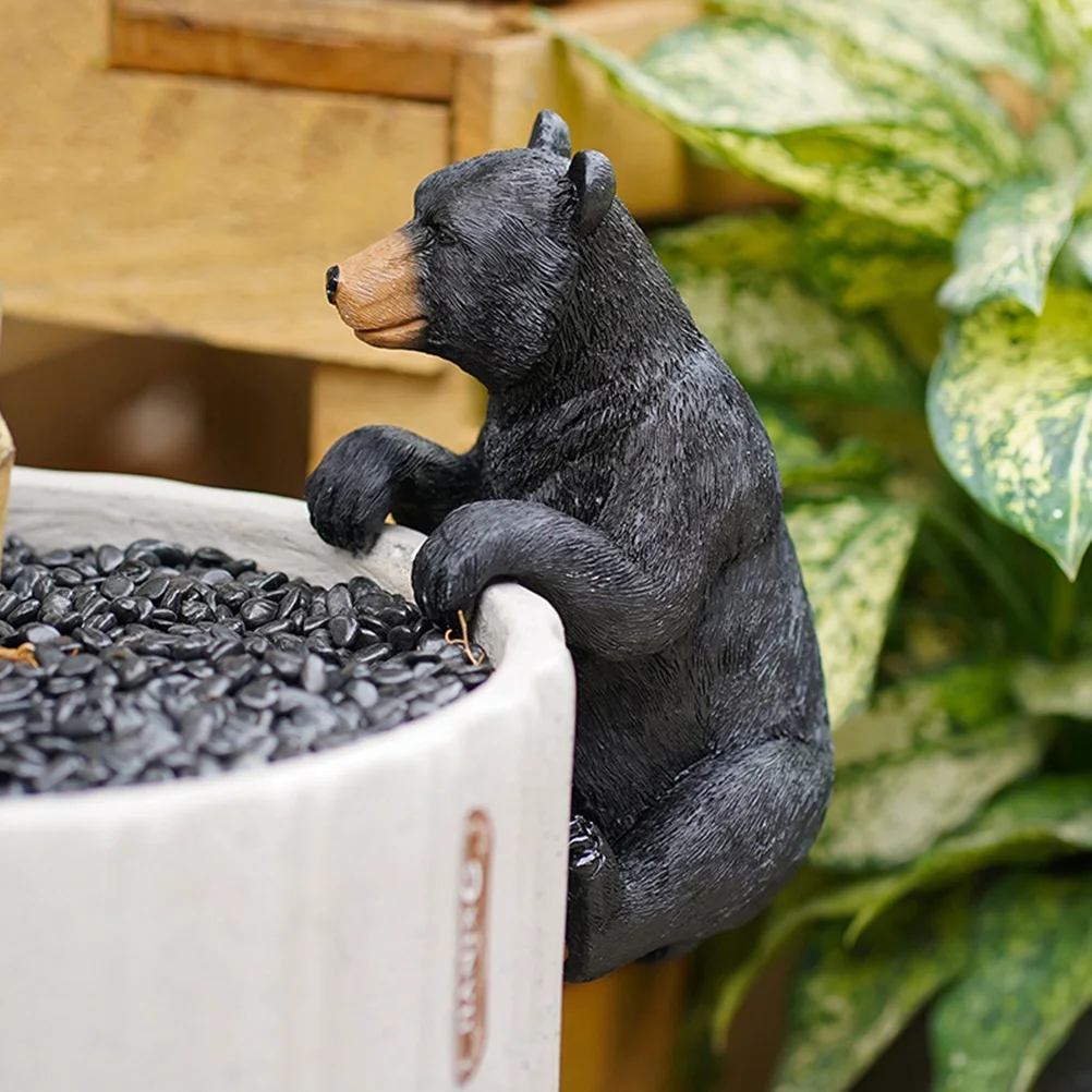 

Creative Resin Bear Statue Outdoor Black Bear Statues 19x9.3x15cm Potted Plant Decoration Durable Garden Ornament Outdoor Animal