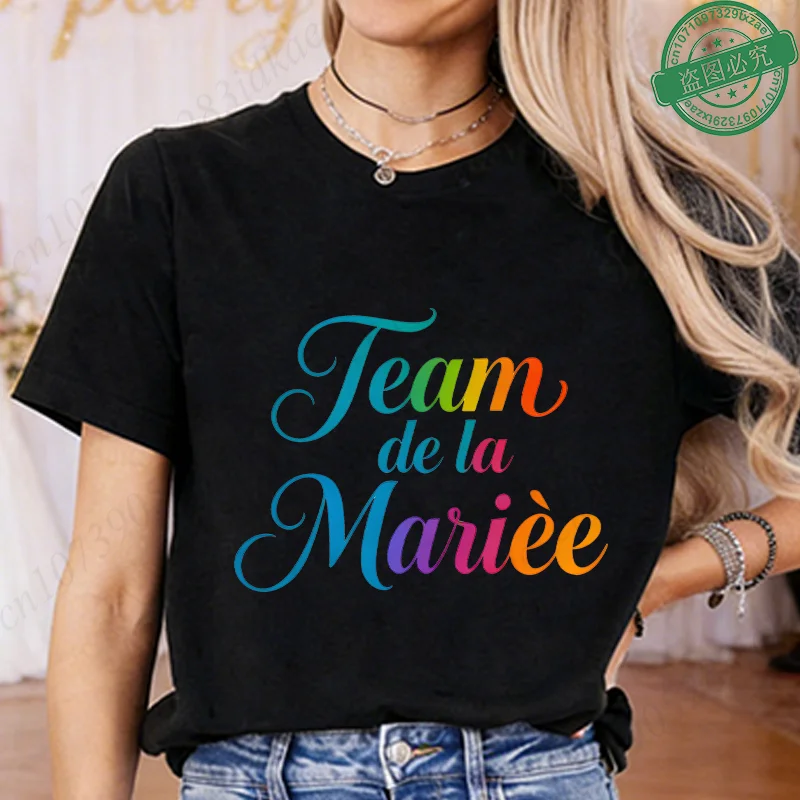 French Bachelorette EVJF Party T-Shirts Future Bride Team  Rainbow Gradient Graphic Blouses Short Sleeve Tees for Bridal Shower