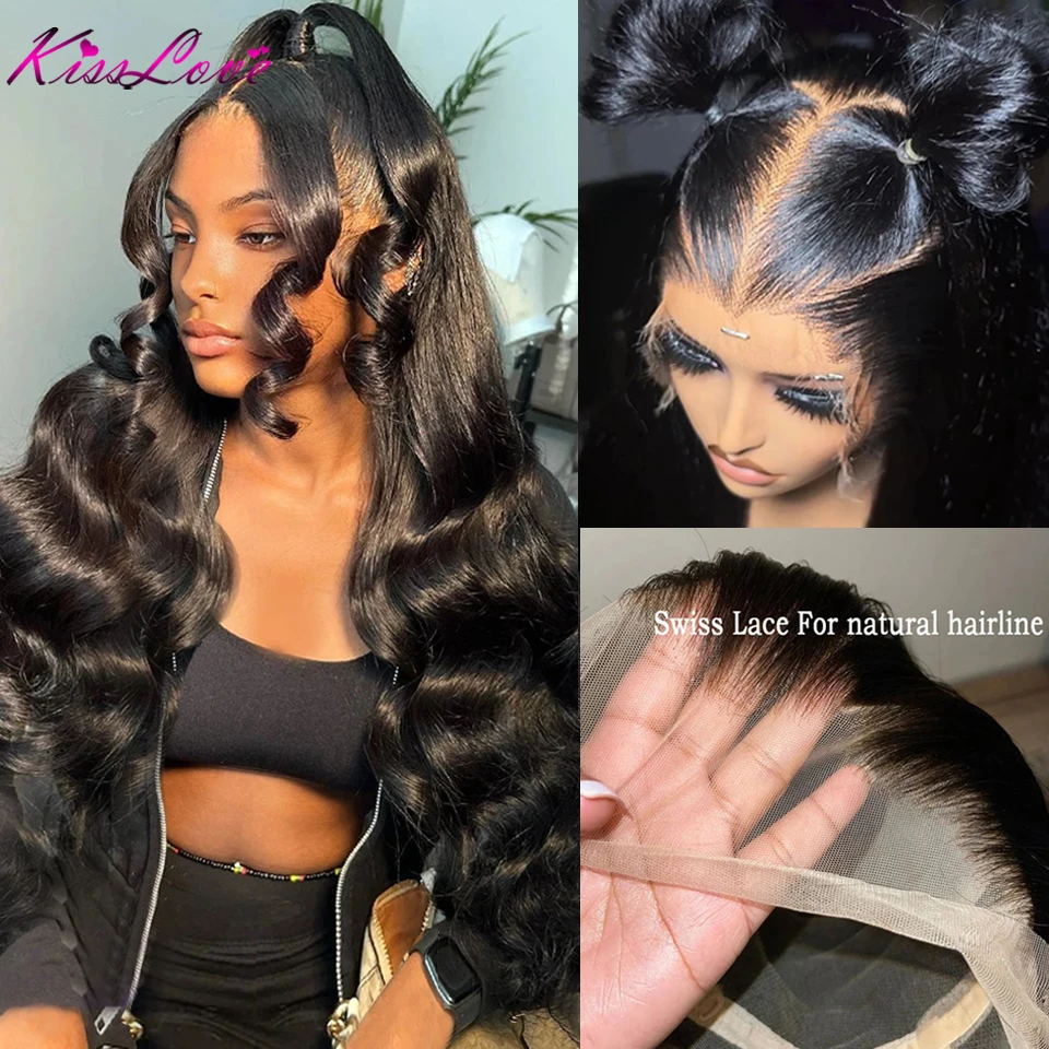 Kiss Love Body Wave 360 Full Lace Frontal Human Hair Wigs Pre Plucked For Black Women 250% Density Brazilian HD Lace Front Wigs