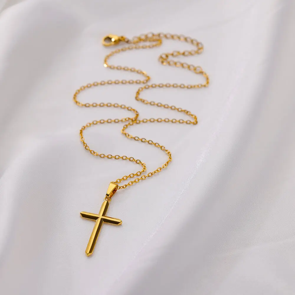 Vintage Jesus Cross Necklace For Women Gold Plated Prayer Pendant Necklaces Stainless Steel Jewelry Collares Gifts Free Shipping