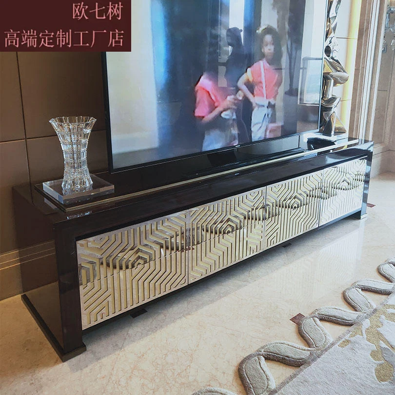 

European neoclassical postmodern TV cabinet size apartment solid wood hall cabinet bedroom solid wood stainless steel furniture