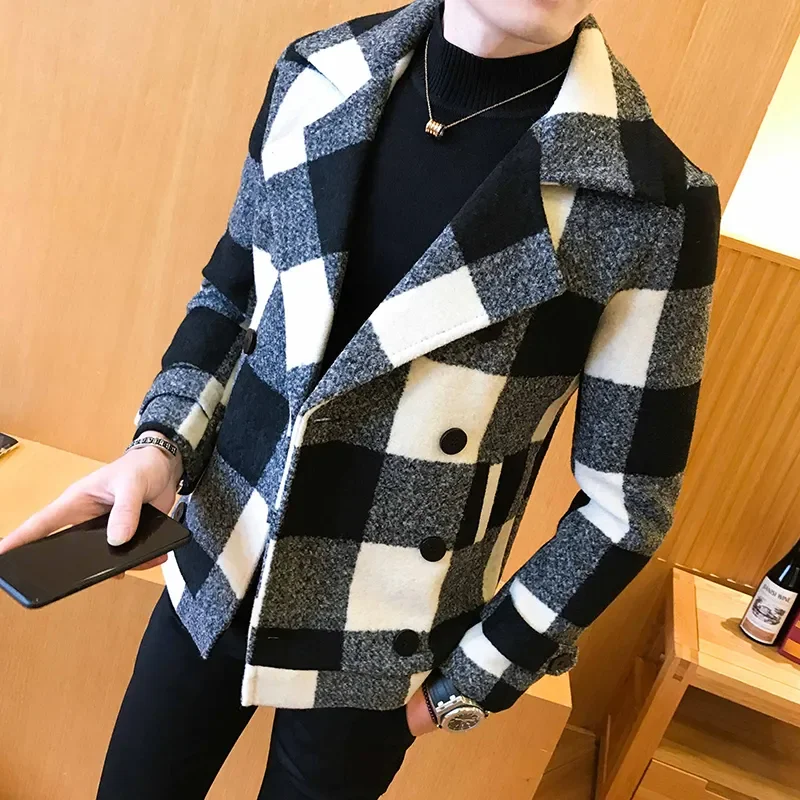 

Brand Clothing Men High Quality Leisure Plaid Woolen Cloth Jackets/Male Slim Fit Winter Keep Warm Woolen Cloth Coats V114