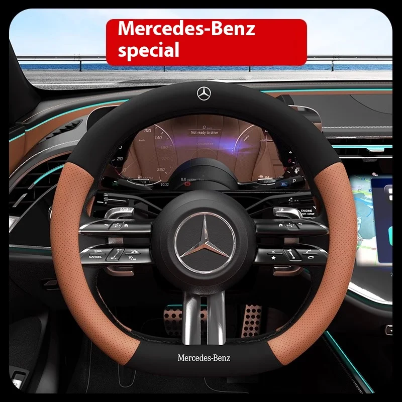 

Mercedes-Benz A C E S V Class AMG GLA GLC GLK Vito Sprinter SLK Viano Car 3D Coining Logo Antislip Leather Steering Wheel Cover