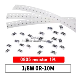 Resistencia SMD de 100 piezas, 1%, 0805, 0R ~ 10M, 1/8W, 0, 0,1, 1, 10, 100, 150, 220 ohm, 1K, 330 K, 2,2 K, 10K, 4,7 K, 1R, 10R, 100R, 150R, 220R, 330R 1M 10M