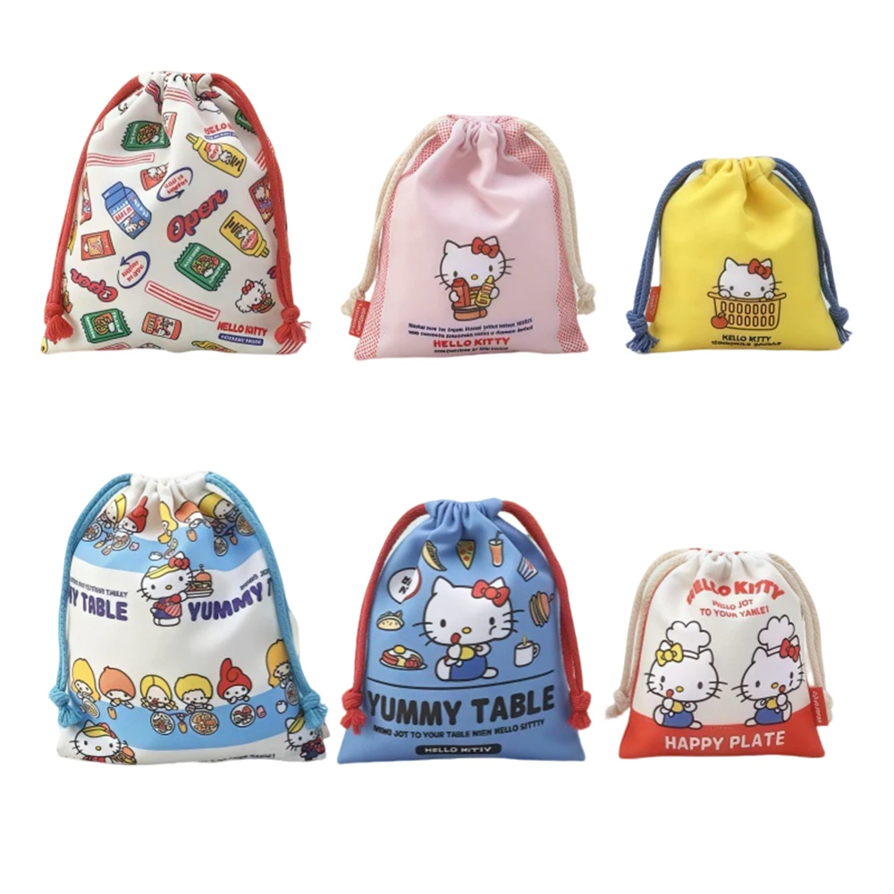 

Kawaii Hello Kitty Bundle Bag Three Piece Set Printed Drawstring Bag Travel Small Item Storage Bag Sanrio Gift Toy for Girl