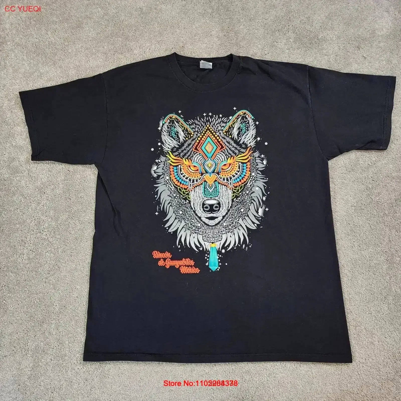 

Tribal Wolf Head Colorful Art T Shirt Black Extra Large vintage Washed Breathable designer clothes Stretched Stylish streetwear
