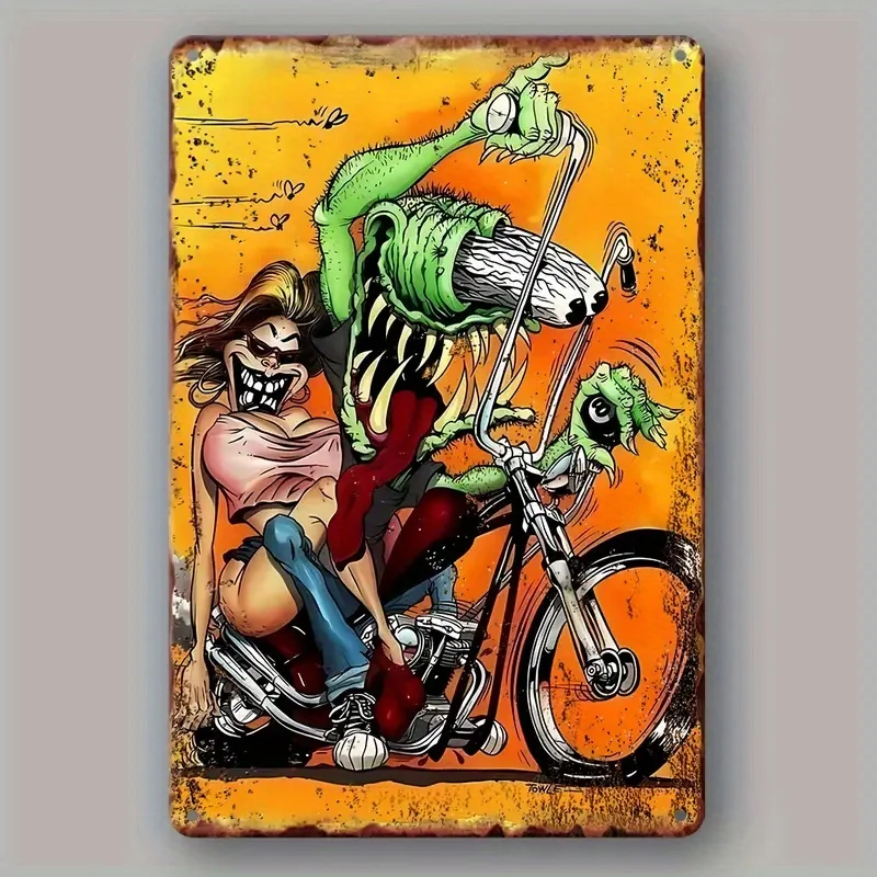 Vintage Rat Riding Motorcycle Metal Sign -  | Waterproof,Dust-Resistant Wall Art for Home, Bar, Cafe, Garage Decor Perfect Gif