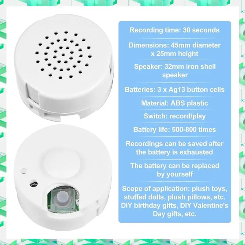 

3C Electron 2 Pcs Sound Recorder DIY Voice Recording Button For Stuffed Animals, Bear,Plush, Baby Doll Toy For Stuffed Animal To