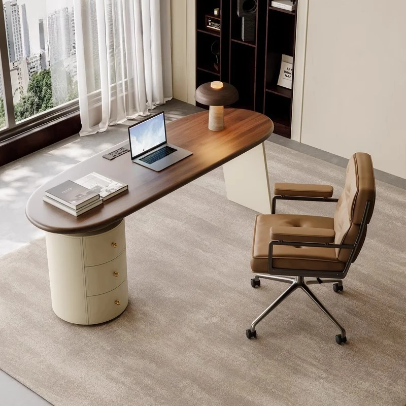 Retro style book table and chair combination walnut solid wood with cabinet high-end light luxury computer desk