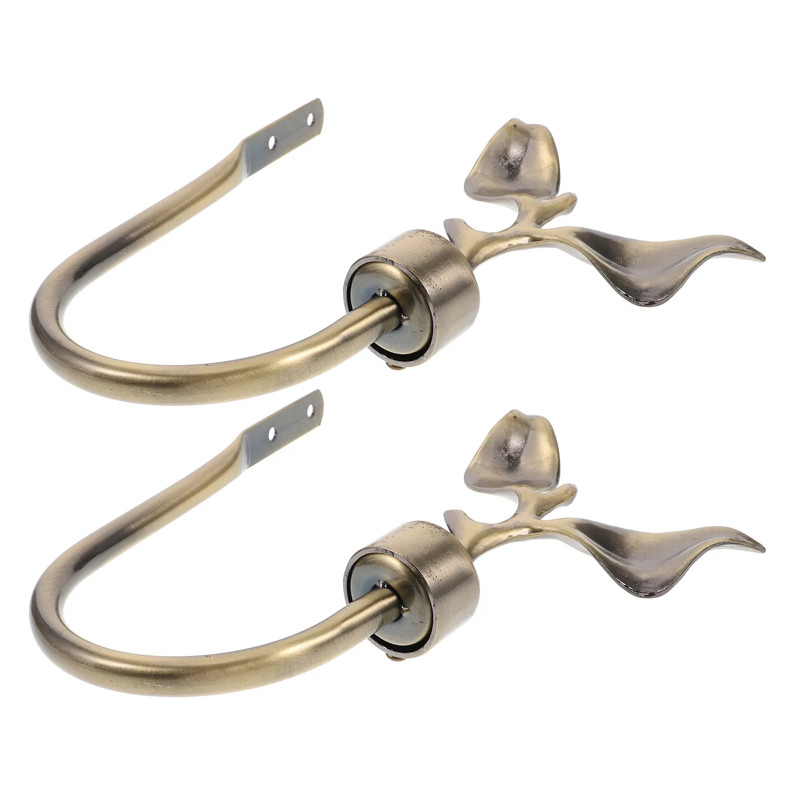 Curtain Holdbacks 2Pcs U Shaped Leaf Metal Wall Hooks Brass Finish Decorative Drapery Tiebacks