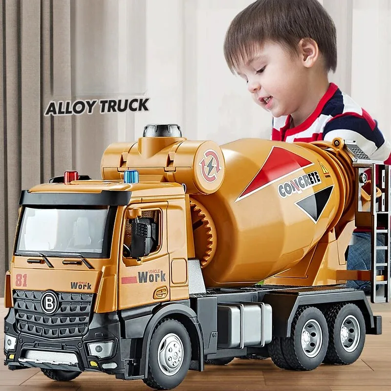 

TEMIKIDS Big Size Alloy Engineering Diecast Set Sound and Light Toy Vehicles Gift for Kids Boys Excavator Trucks Mixer Models