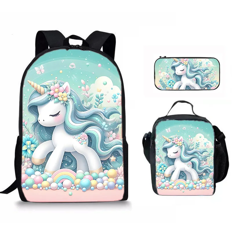 Hip Hop Youthful Funny unicorn 3D Print 3pcs/Set Student Travel bags Laptop Daypack Backpack Crossbody Lunch Bag Pencil Case