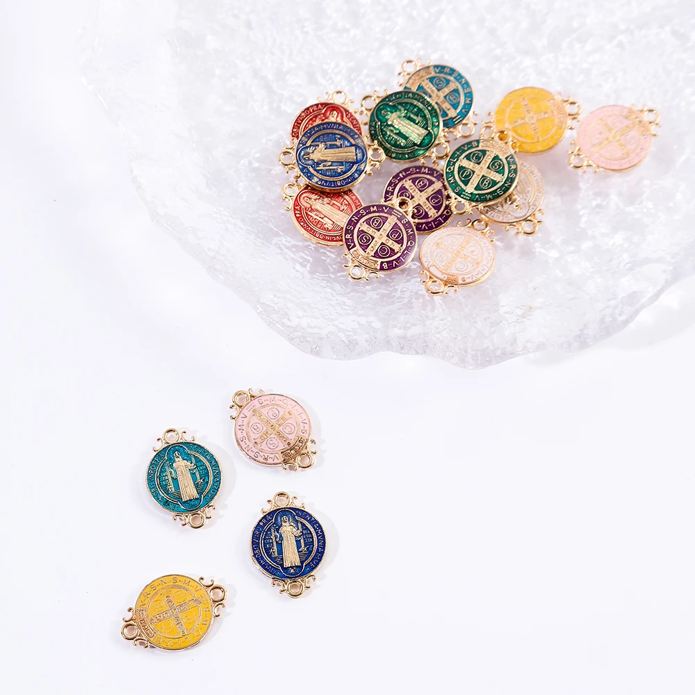 30Pcs  Fancy Mini Saint Benedict Double Sided  Pendants With 2 Vertical Holes Medalla San Benito