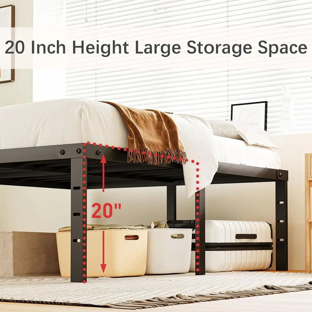 إطار سرير بمنصة معدنية شديدة التحمل بحجم كوين مع مساحة تخزين كبيرة، سهلة التجميع، دعم قوي، بدون ضوضاء #4