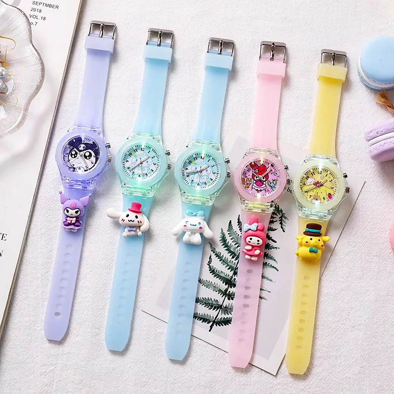 Sanrio soft Jelly color children's doll watch glow-in-the-dark colorful flash cartoon watch