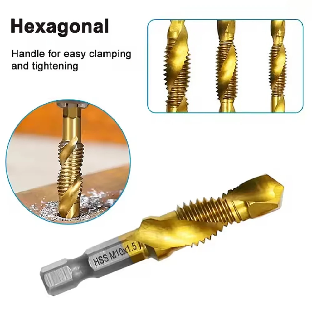 Tap Drill Titanium Plated Hex Shank HSS Screw Thread Metric Tap Drill Bits Screw Machine Compound M3 M4 M5 M6 M8 M10 Hand Tools