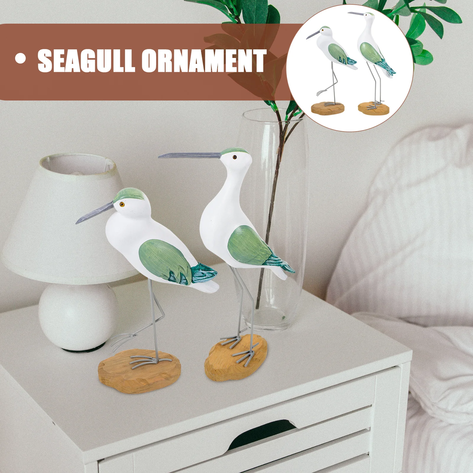 

2Pcs Seagull Ornament Fine Workmanship Wooden Desktop Sculpture Bird Adornment for Kitchen Dining Room Display