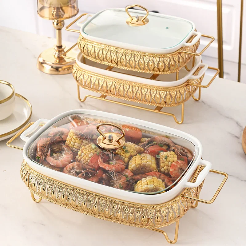 Light Luxury Square Dinnerware Set with Lid and Candle Holder, Nordic Style Ceramic Hot Pot Tableware