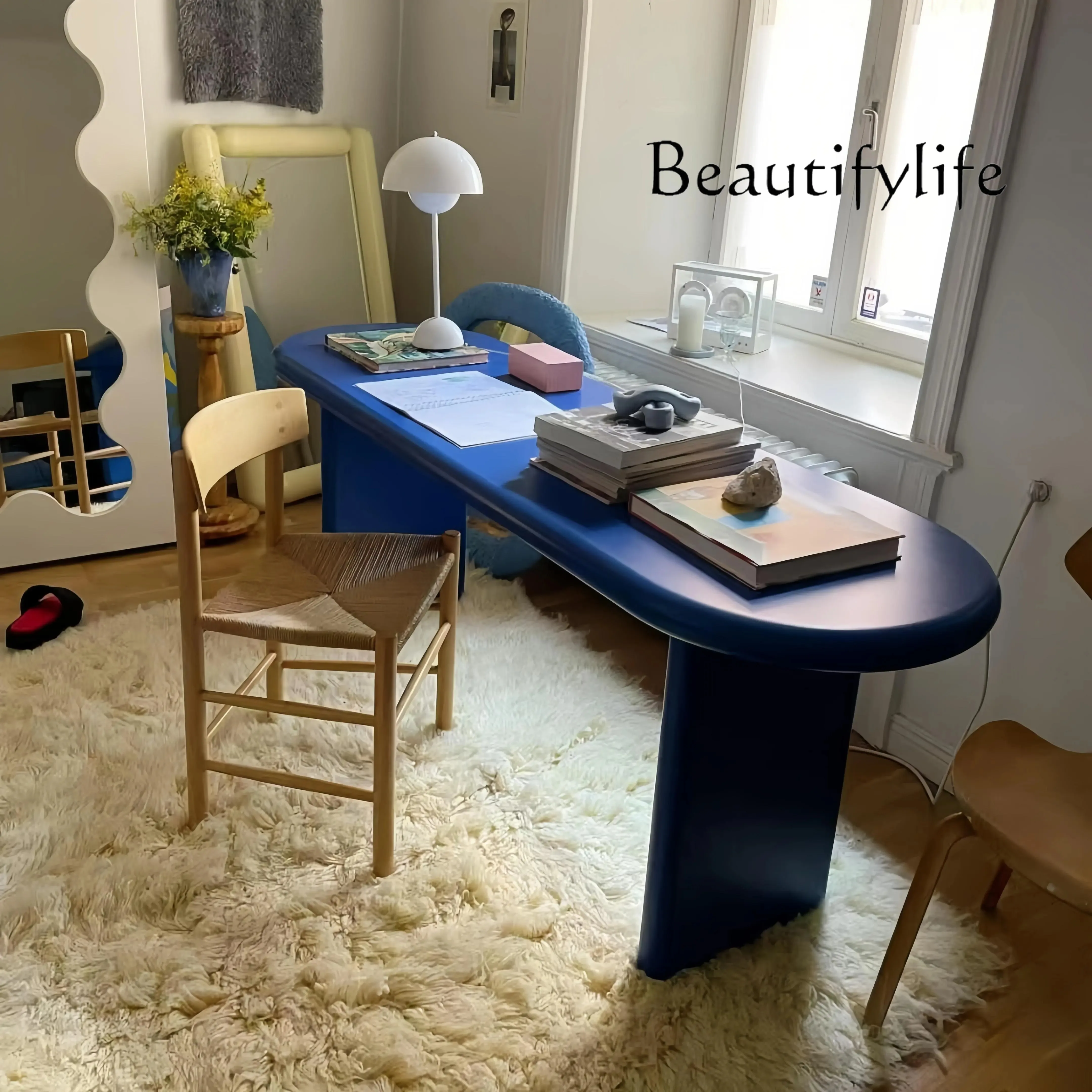 

Color dining table desk oval household small apartment designer office light luxury computer desk modern simplicity