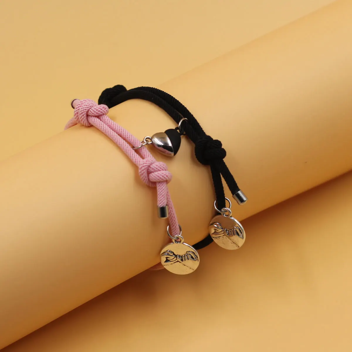 Pair of Magnetic Couple Bracelets Bangle Round Pinky Swear Promise Charm Finger Hook Pendant Braid Rope Handmade Jewelry Gift view 6
