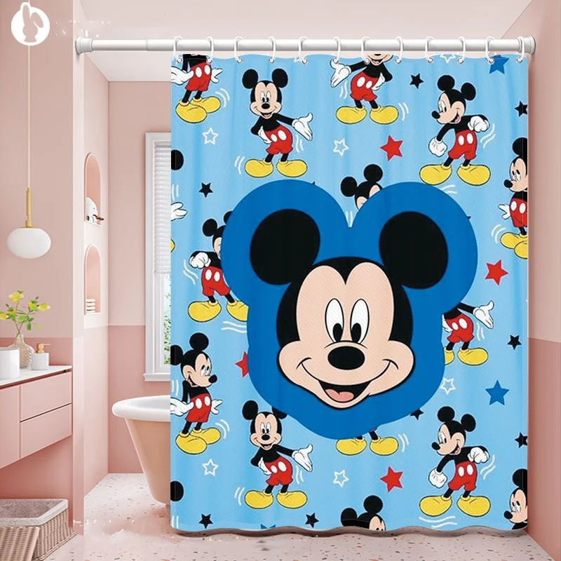 Shower Curtain Mickey Mouse Bath Waterproof and Mildew-proof Bathroom Shower Curtain Partition Curtain Punch-free Dry And