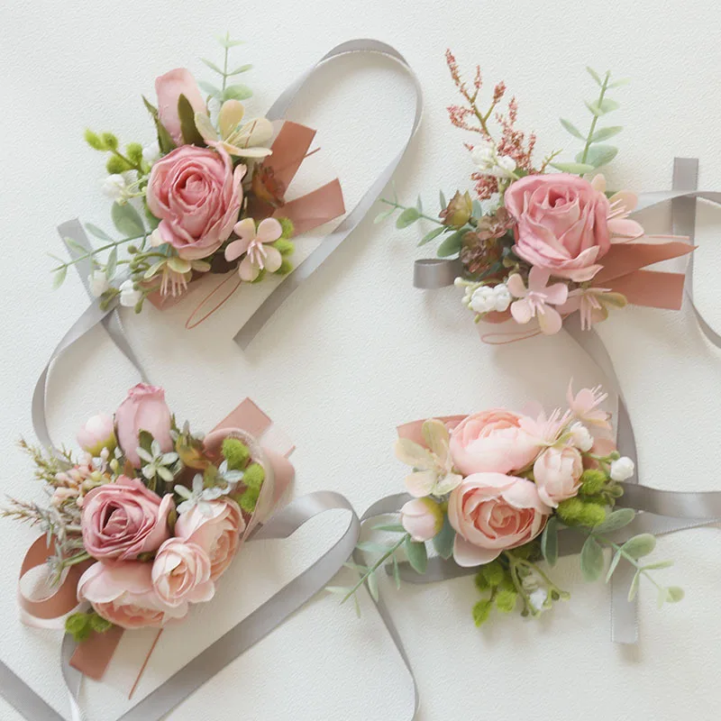 YeeNanee 6pcs Pink Corsage Boutonniere Set for Bride Groom Bridesmaids Groomsmen Wedding Cerenony Homecoming Prom Suit Flowers