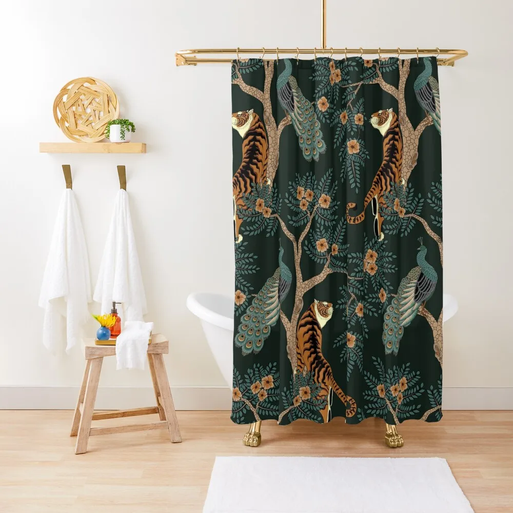 

Vintage tiger and peacock in the jungle Shower Curtain Bathroom Accessorys For Bathroom Shower Cute Shower Curtain