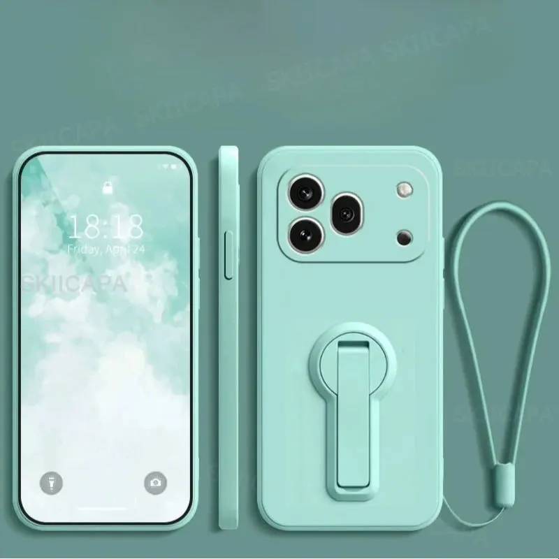 Hüllen für Honor 600 600Pro, flüssiges Silikon, Lanyard, stoßfeste Ständerhalter-Abdeckung für Huawei Honor 600 Pro, weiche TPU-Halterungshülle