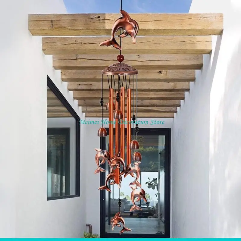 H7BF 35 Inch Wind Chimes Retro Dolphin Bells Soothing Tones Indoor Outdoor Decoration for Patio Porch Garden Backyard