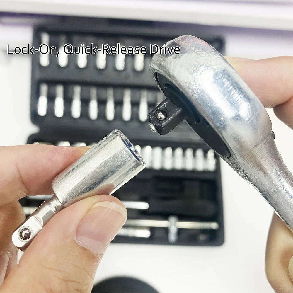 

New 46-Piece Car Repair Tool Kit with 1/4" Ratchet Wrench&Socket Set,Portable Compact Toolbox for Emergency Roadside Tire Repair