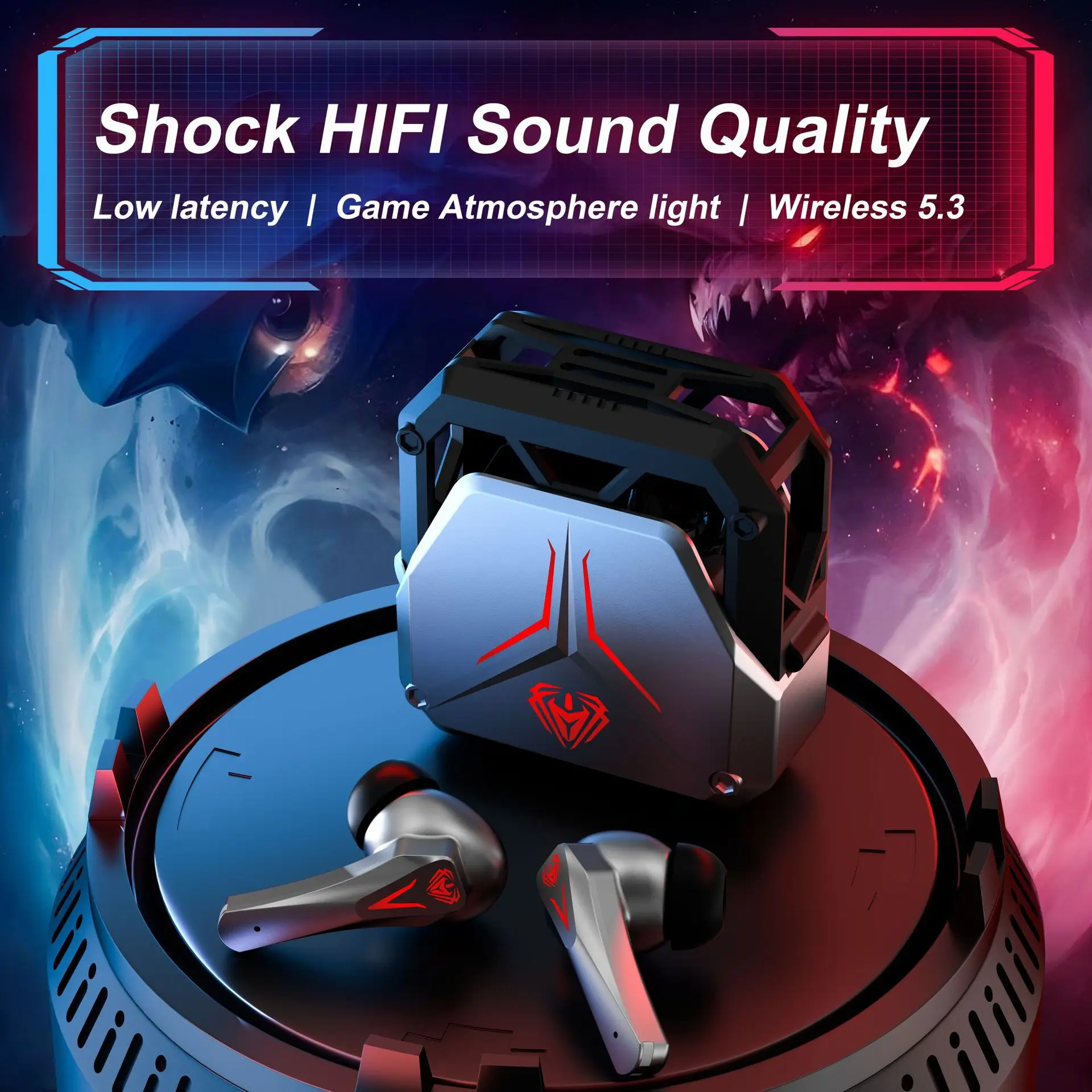 

New Mecha Style Gaming TWS Earbuds Ultra-Low Latency Bluetooth Wireless Headphones HIFI Stereo Type-C Charging Earphones